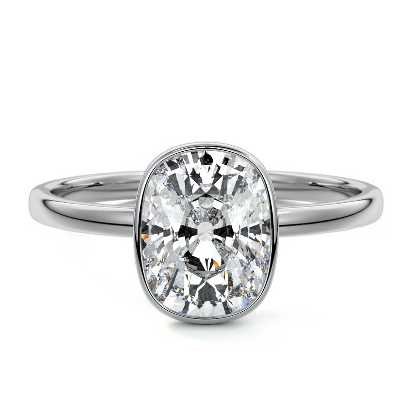 Silver Cushion Diamond Solitaire Engagement Ring