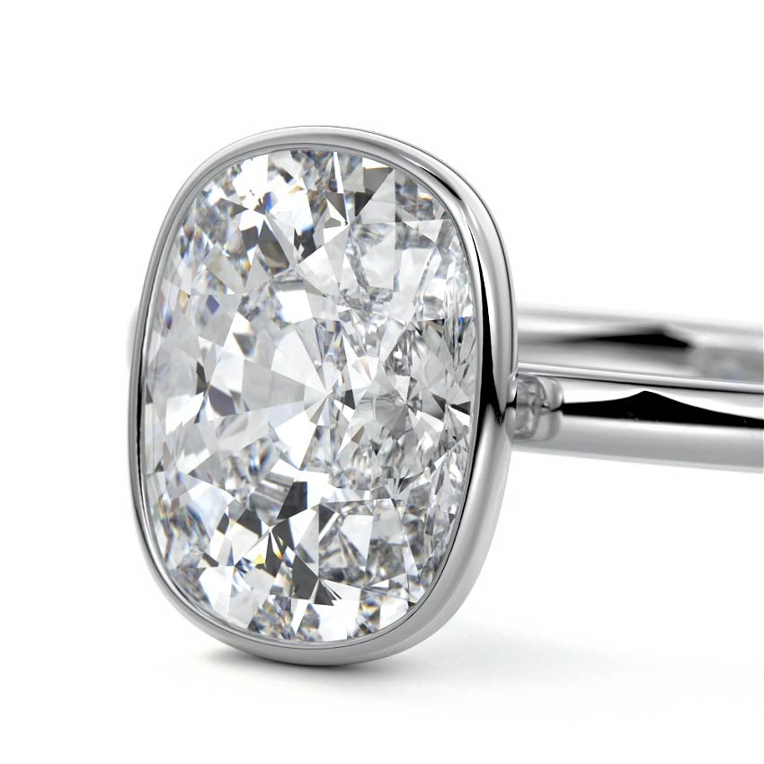 Silver Cushion Diamond Solitaire Engagement Ring