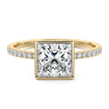 Yellow gold Princess Bezel Set Solitaire Diamond Engagement Ring with Pave Band