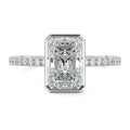 White gold Radiant Bezel Set Solitaire Diamond Engagement Ring with Pave Band