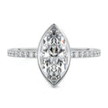 White gold Marquise Bezel Set Solitaire Diamond Engagement Ring with Pave Band