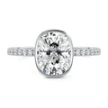 White gold Cushion Bezel Set Solitaire Diamond Engagement Ring with Pave Band
