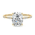 Yellow gold Cushion Diamond Engagement Ring with Minimal Round Side Stones and Prong Setting