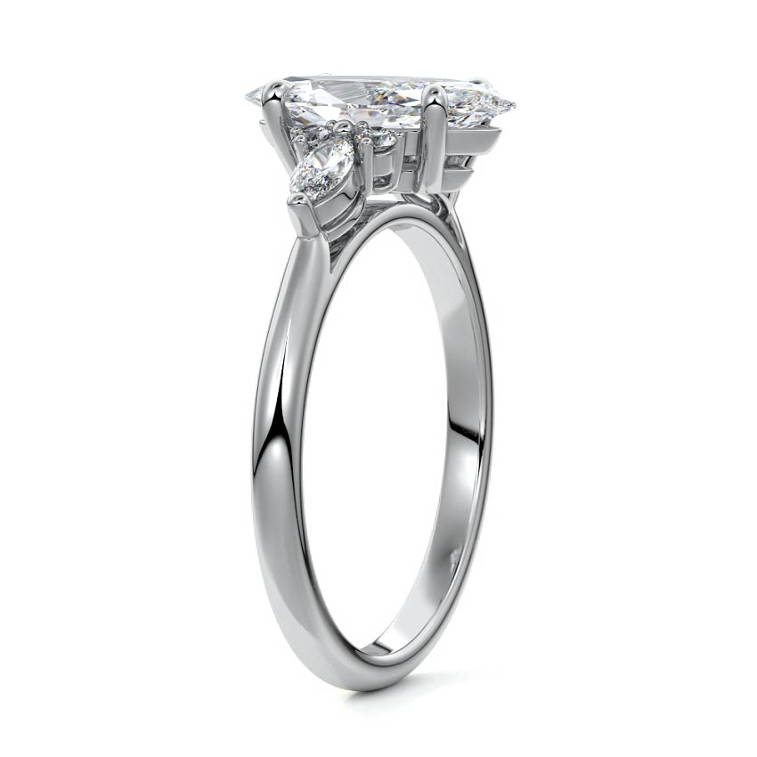 Platinum Marquise Diamond Engagement Ring with Marquise and Round Cluster Side Stones