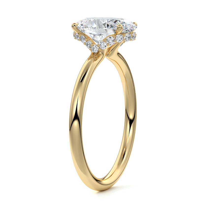 Yellow gold Oval Diamond Solitaire with Hidden Halo