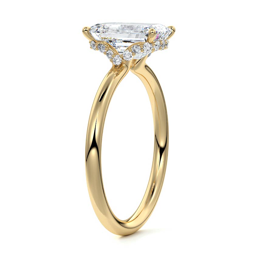 Yellow gold Emerald Diamond Solitaire with Hidden Halo