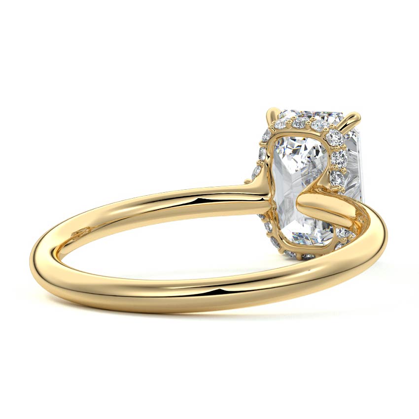 Yellow gold Emerald Diamond Solitaire with Hidden Halo
