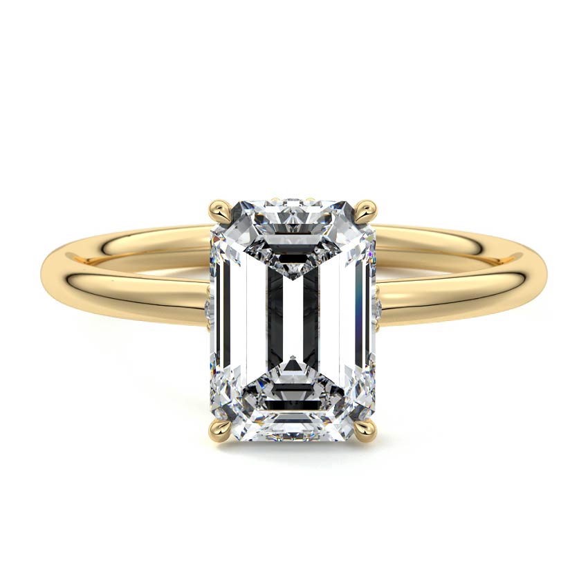 Yellow gold Emerald Diamond Solitaire with Hidden Halo