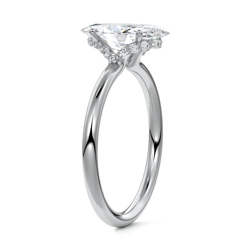 White gold Marquise Diamond Solitaire with Hidden Halo