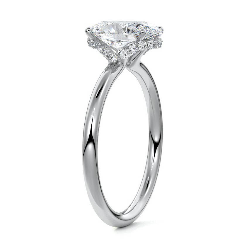 White gold Oval Diamond Solitaire with Hidden Halo