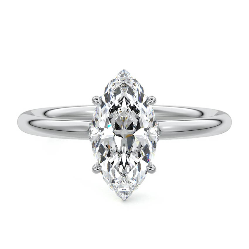 Silver Marquise Diamond Solitaire with Hidden Halo