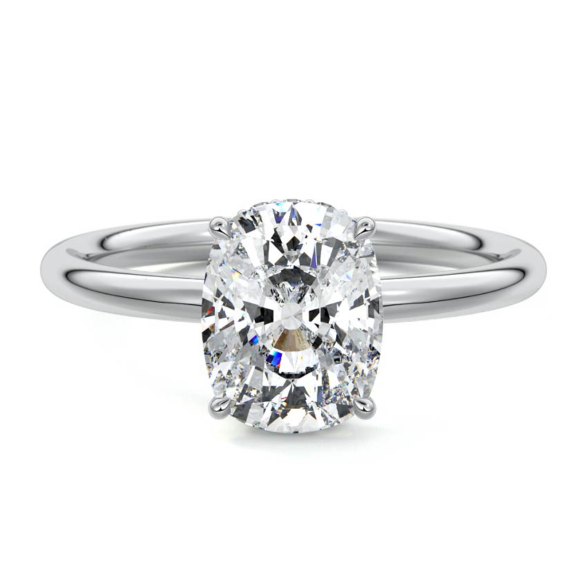 Silver Cushion Diamond Solitaire with Hidden Halo