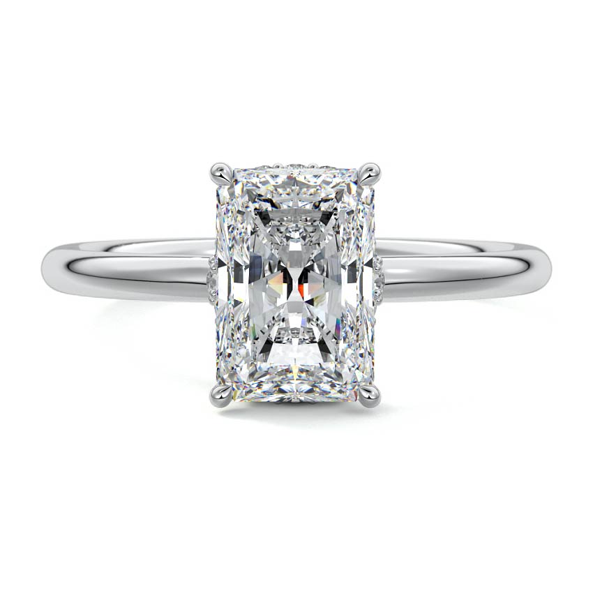 Platinum Radiant Diamond Solitaire with Hidden Halo