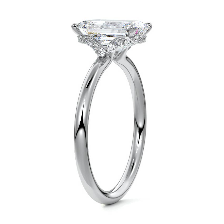Platinum Emerald Diamond Solitaire with Hidden Halo