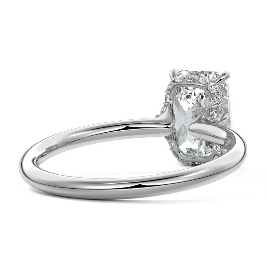 Platinum Emerald Diamond Solitaire with Hidden Halo
