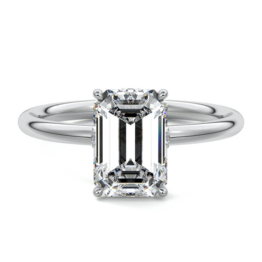 Platinum Emerald Diamond Solitaire with Hidden Halo