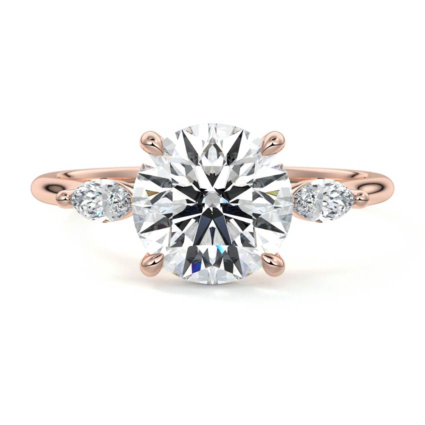Rose gold Three-Stone Round Diamond Ring with Marquise Side Stones