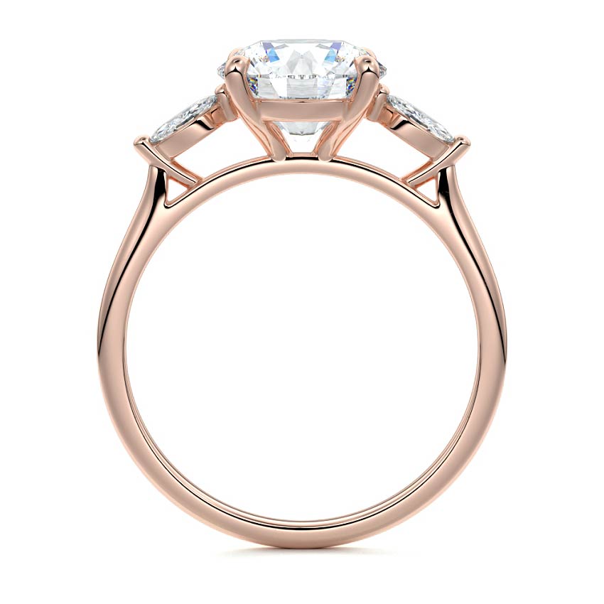 Rose gold Three-Stone Round Diamond Ring with Marquise Side Stones