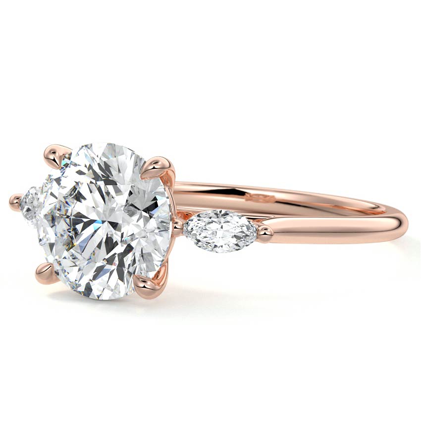 Rose gold Three-Stone Round Diamond Ring with Marquise Side Stones