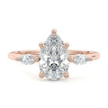 Rose gold Three-Stone Pear Diamond Ring with Marquise Side Stones
