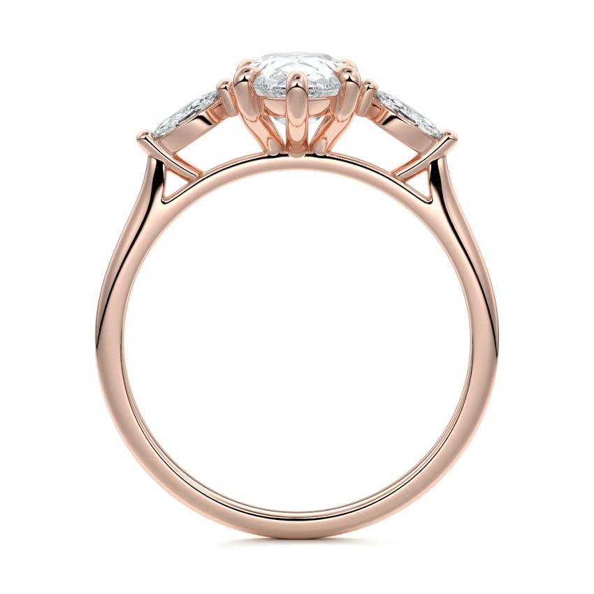 Rose gold Three-Stone Pear Diamond Ring with Marquise Side Stones