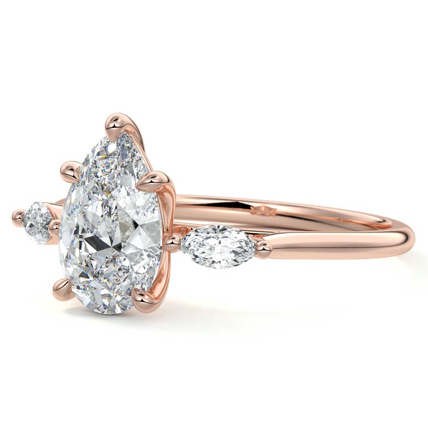 Rose gold Three-Stone Pear Diamond Ring with Marquise Side Stones