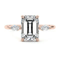 Rose gold Three-Stone Emerald Diamond Ring with Marquise Side Stones
