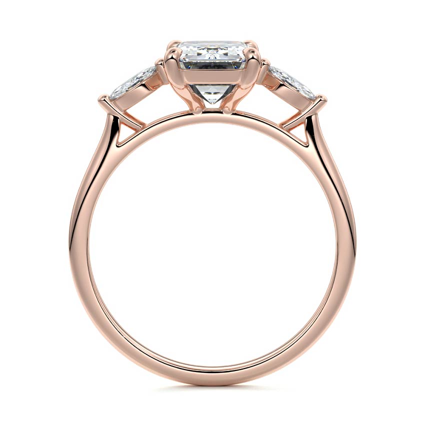 Rose gold Three-Stone Emerald Diamond Ring with Marquise Side Stones