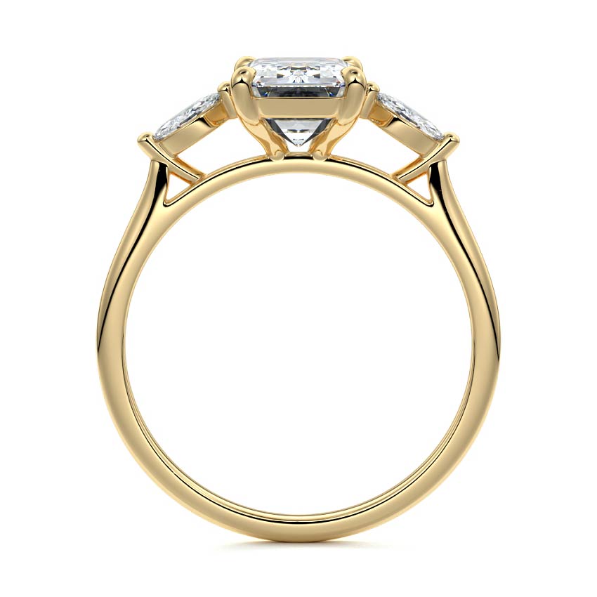 Yellow gold Three-Stone Emerald Diamond Ring with Marquise Side Stones