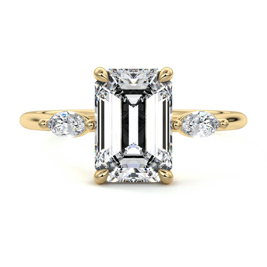 Yellow gold Three-Stone Emerald Diamond Ring with Marquise Side Stones