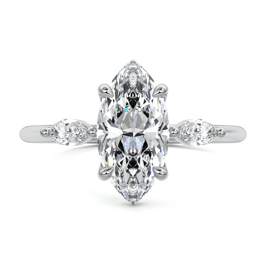 White gold Three-Stone Marquise Diamond Ring with Marquise Side Stones