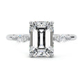 Silver Three-Stone Emerald Diamond Ring with Marquise Side Stones