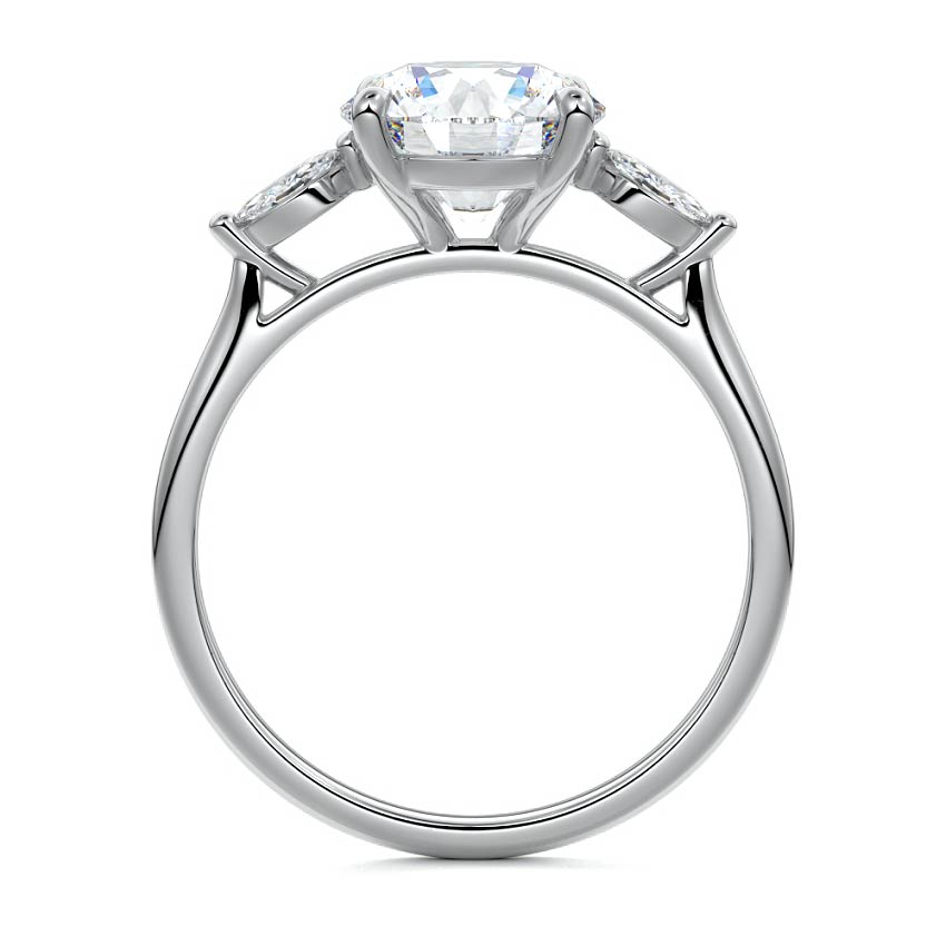 Platinum Three-Stone Round Diamond Ring with Marquise Side Stones
