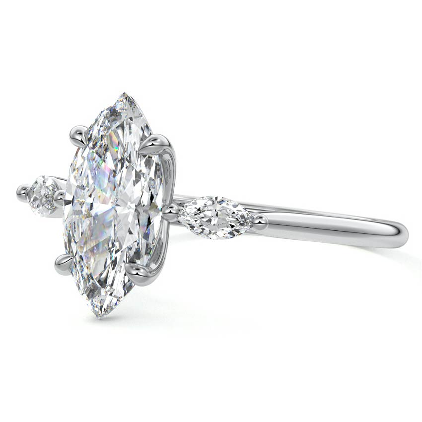 Platinum Three-Stone Marquise Diamond Ring with Marquise Side Stones