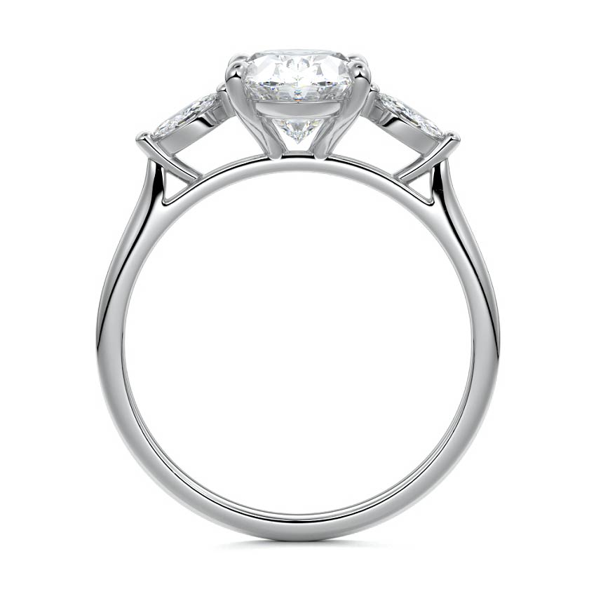 Platinum Three-Stone Oval Diamond Ring with Marquise Side Stones