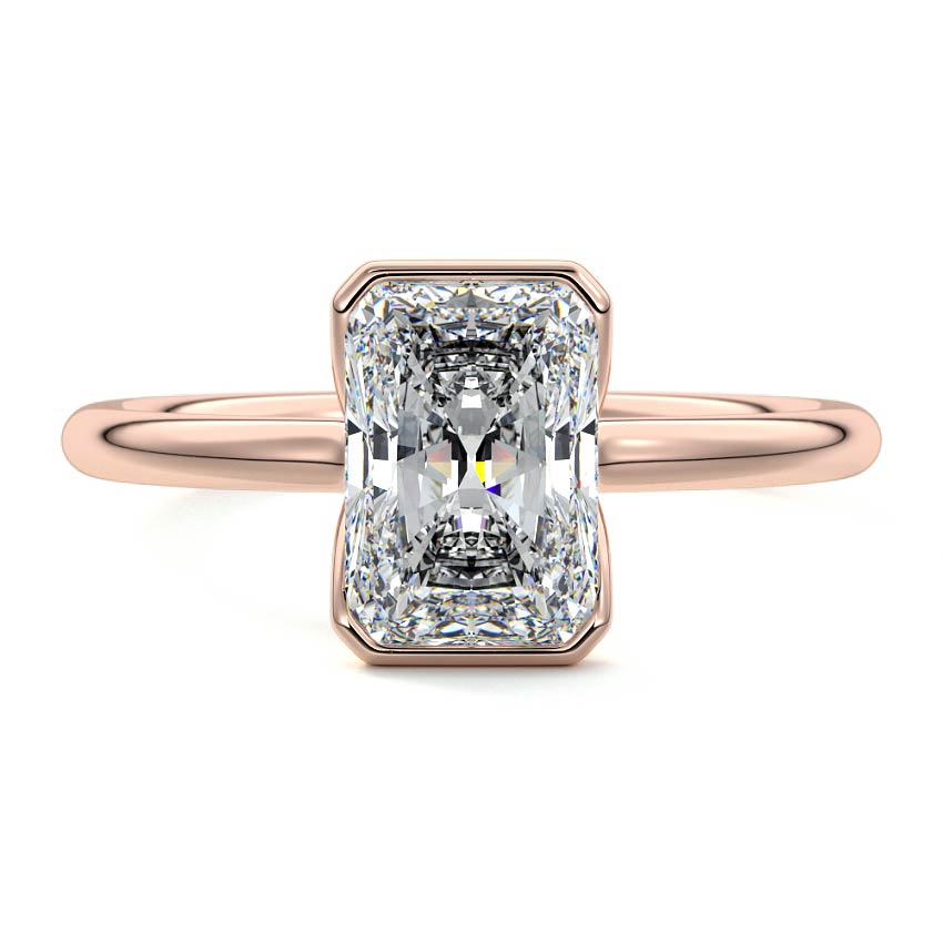 Rose gold Radiant Diamond Solitaire Ring with Bezel Setting