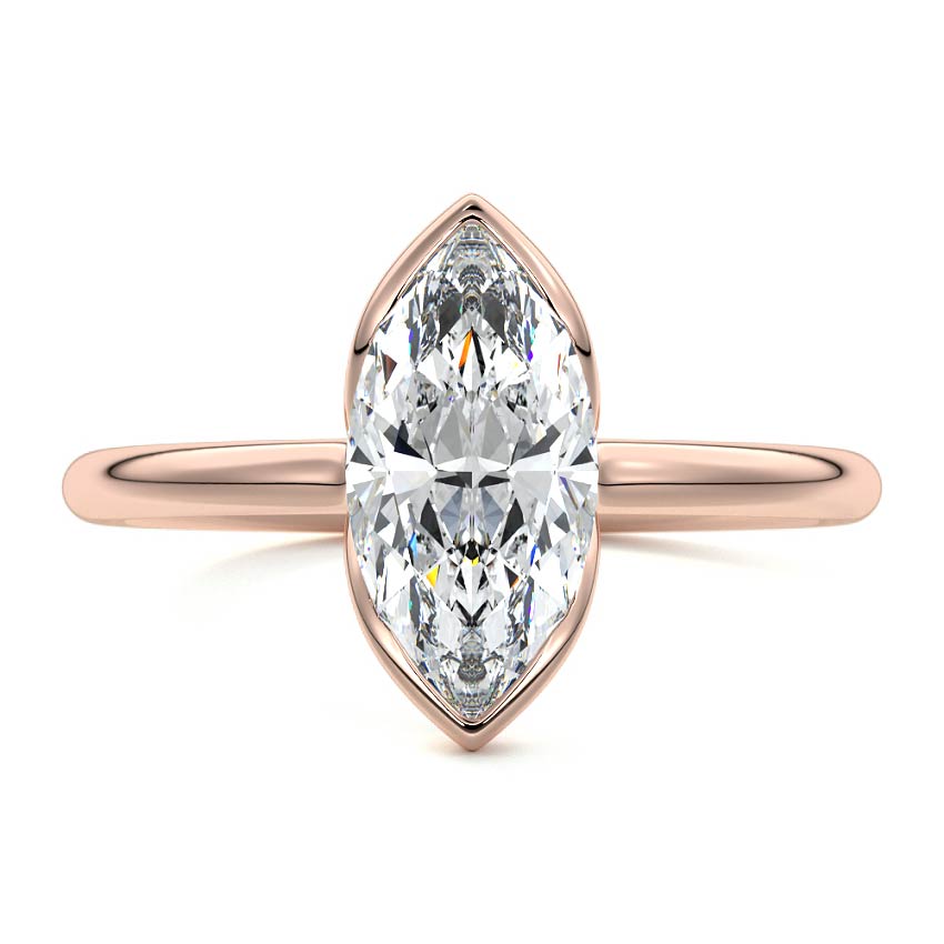 Rose gold Marquise Diamond Solitaire Ring with Bezel Setting