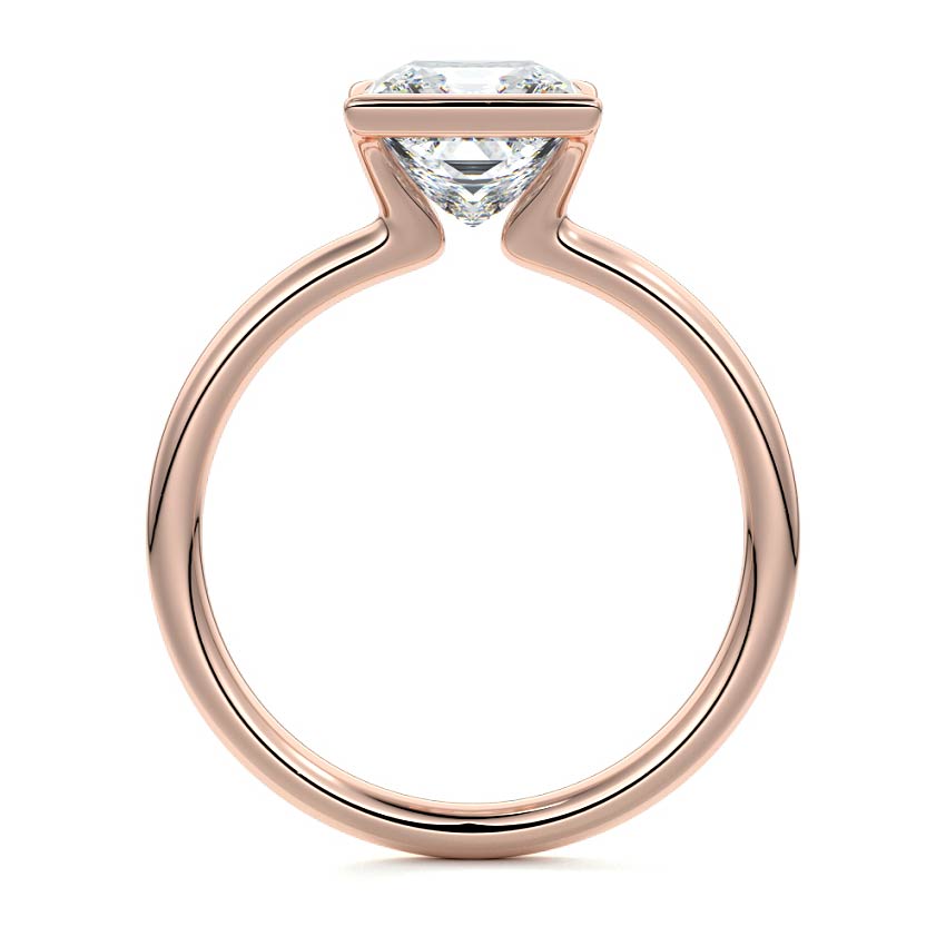 Rose gold Princess Diamond Solitaire Ring with Bezel Setting
