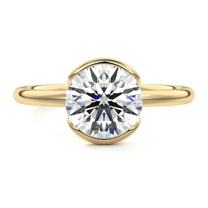 Yellow gold Round Diamond Solitaire Ring with Bezel Setting