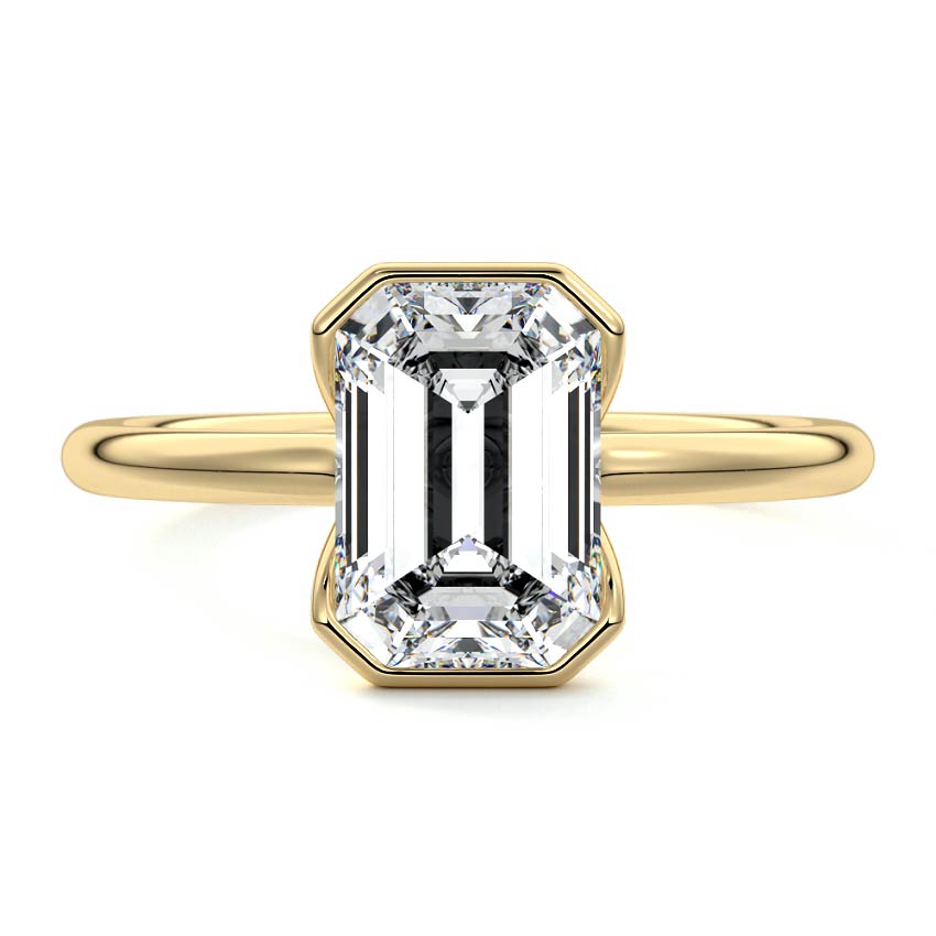 Yellow gold Emerald Diamond Solitaire Ring with Bezel Setting