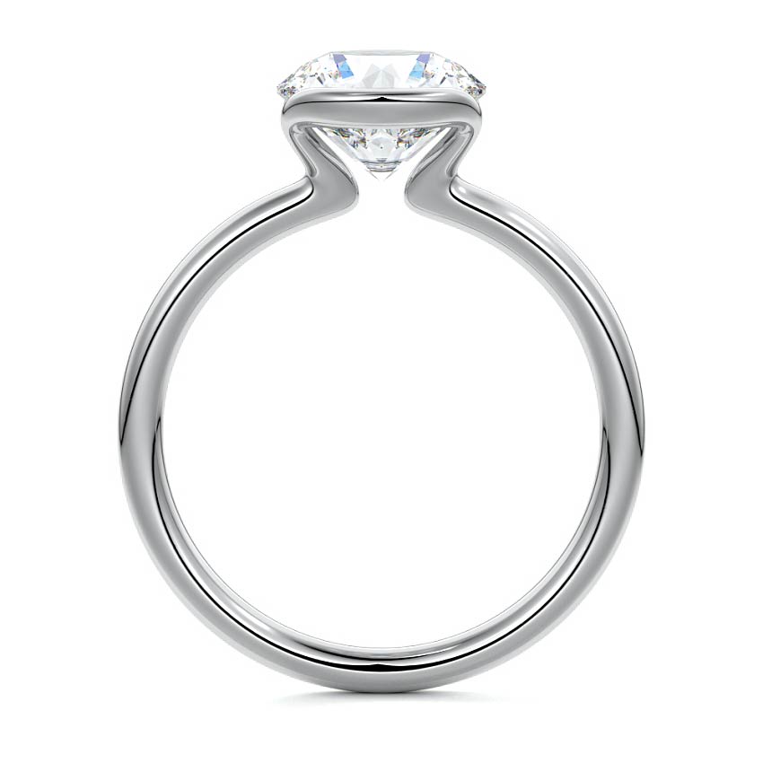 White gold Round Diamond Solitaire Ring with Bezel Setting