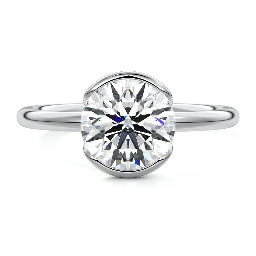 White gold Round Diamond Solitaire Ring with Bezel Setting