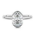 Silver Oval Diamond Solitaire Ring with Bezel Setting