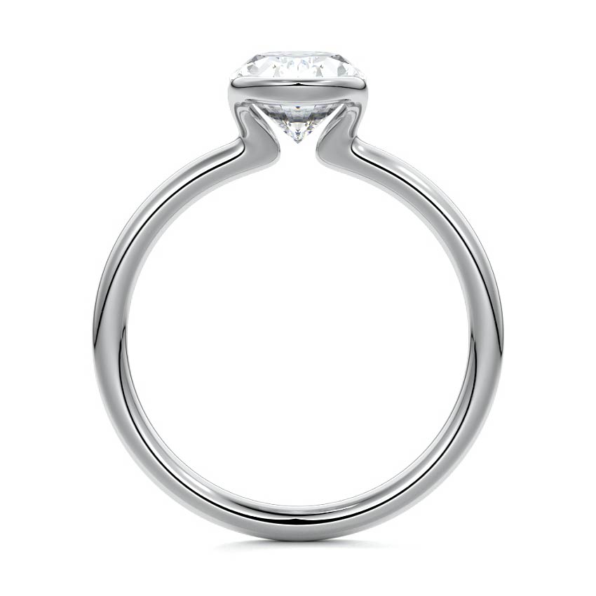Silver Oval Diamond Solitaire Ring with Bezel Setting