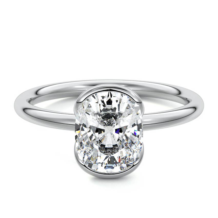 Platinum Cushion Diamond Solitaire Ring with Bezel Setting
