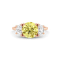 Rose gold Three-Stone Fancy Yellow Round Cut Diamond Ring with Half Moon Side Stones