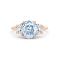 Rose gold Three-Stone Fancy Blue Cushion Cut Diamond Ring with Half Moon Side Stones