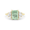 Yellow gold Three-Stone Fancy Green Radiant Cut Diamond Ring with Half Moon Side Stones