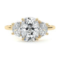 Yellow gold Three-Stone Cushion Diamond Ring with Half Moon Side Stones