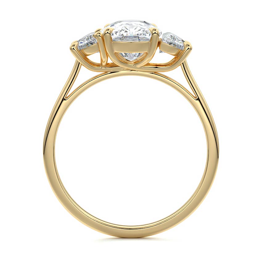 Yellow gold Three-Stone Cushion Diamond Ring with Half Moon Side Stones